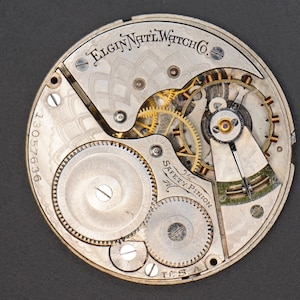 Vintage Elgin Pocket Watch Movement. Complete Not Running. Year 1908, Size 16, 7 Jewel, Grade 291, Bad Staff, Hair Spring, Table Jewel