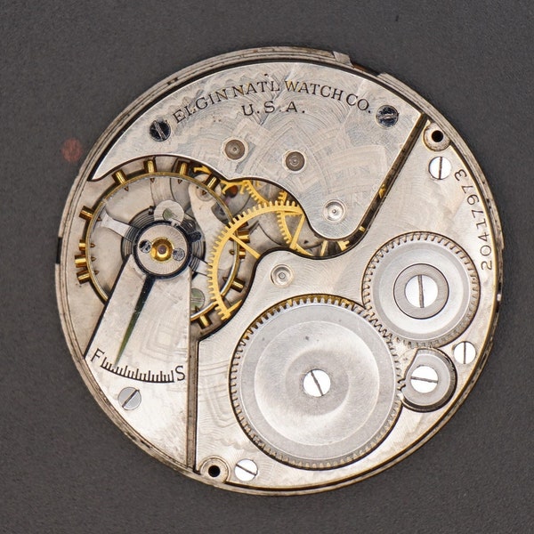 Vintage Elgin Pocket Watch Movement. Complete Not Running. Year 1918, Size 16, 7 Jewel, Grade 290, Good Staff, Hair Spring, Table Jewel