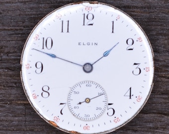 Vintage Elgin Watch Company, Pocket Watch Movement, Complete, but Not Running. Production Year: 1912, Vintage Pocket Watch.