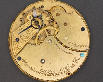 Vintage Waltham Pocket Watch Movement. Complete, Not Running. Year 1891, Size 14, 7 Jewel, Grade 8, Good Staff, Hair Spring, Table Jewel.