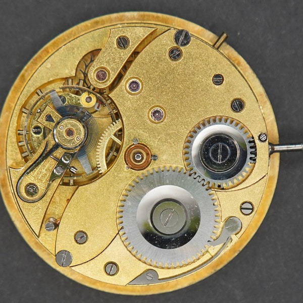 Vintage Unknown Swiss Pocket Watch Movement. Complete, Not Running. Bad Staff, Good. Hair Spring, Table Jewel. High Grade. Very Clean.
