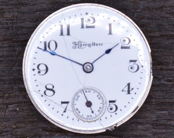 Vintage 1915 Hampden Molly Stark Pocket Watch Movement, 7 Jewels, Complete Not Running, Steampunk Parts