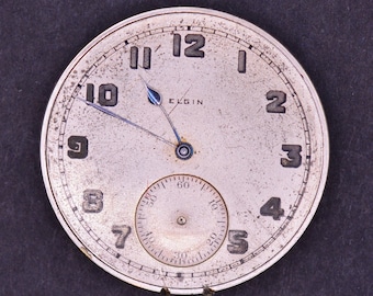 Vintage Elgin Pocket Watch Movement, Complete but Not Running. Production Year 1920.  Vintage Watch, Steampunk.