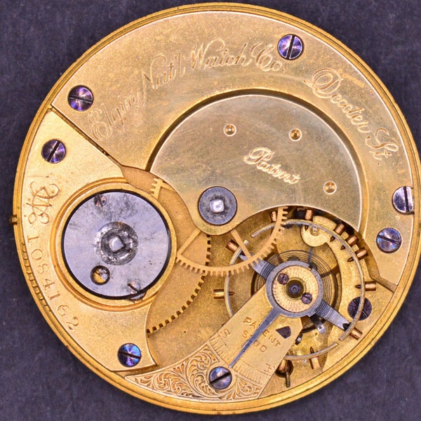 Vintage Elgin "Dexter St." Variation Pocket Watch Movement, Complete but Not Running. Production Year 1883. Vintage Watch, Watch Parts.