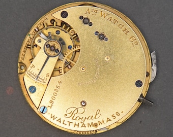 Vintage Waltham "Royal" Movement. Complete, Not Running. Year 1883, Size 8, 11 Jewel, Grade, Good Staff, Hair Spring, Table Jewel. Clean!