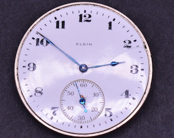 Vintage Elgin Pocket Watch Movement, Complete, Not Running. Made in 1921 Size 12s. Grade 301. 7 Jewels. Very Clean.