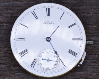 Vintage American Watch Company, Pocket Watch Movement, Complete but Not Running. Production Year 1881. Vintage Watch, Antique Watch.