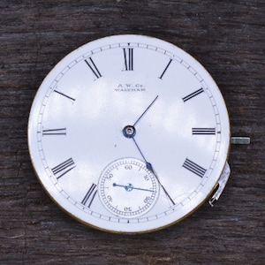 Vintage American Watch Company, Pocket Watch Movement, Complete but Not Running. Production Year 1881. Vintage Watch, Antique Watch.