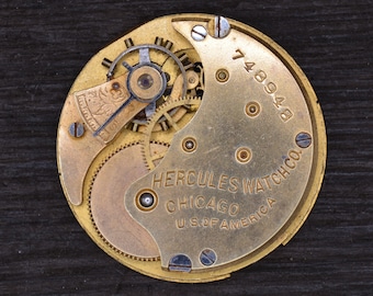 Vintage Hercules Watch Company, Movimiento de reloj, No funciona. Reloj de bolsillo antiguo, Reloj de bolsillo vintage.