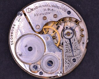 Vintage Elgin &quot;Vernon&quot; Pocket Watch Movement, Complete but Not Running. Excellent Condition. Production Year 1924. Vintage Watch.