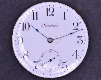 Vintage New York Standard Pocket Watch Movement. Complete, Not Running. Year 1909-1920. Size 12s. Grade 170. 7 Jewels. Antique Movement.