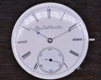 Vintage Elgin Company, Watch movement, Complete but Not Running. Production Date 1891. Antique Watch, Vintage Watch.