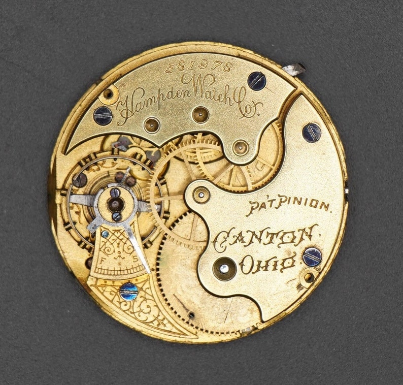 Vintage Hampden Watch Movement. Complete Not Running. Year 1889, Size 6s, 7 Jewel, Grade 200, Good Staff, Bad Hair Spring, Table Jewel image 1