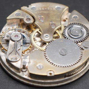 May include: Close-up of a complex, intricate watch mechanism with gears and springs. The watch face is not visible, but the intricate workings of the movement are on display.