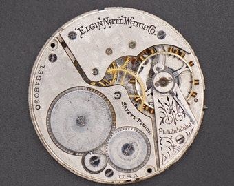 Vintage Elgin Pocket Watch Movement. Complete Not Running. Year 1909, Size 16, 7 Jewel, Grade 291, Bad Staff, Spring, Table Jewel