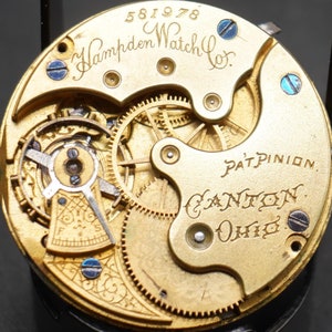 Vintage Hampden Watch Movement. Complete Not Running. Year 1889, Size 6s, 7 Jewel, Grade 200, Good Staff, Bad Hair Spring, Table Jewel image 3