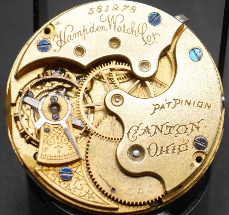 Vintage Hampden Watch Movement. Complete Not Running. Year 1889, Size 6s, 7 Jewel, Grade 200, Good Staff, Bad Hair Spring, Table Jewel image 3