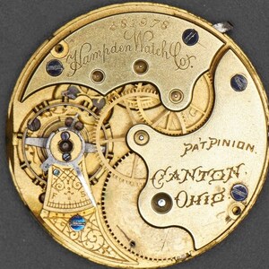 Vintage Hampden Watch Movement. Complete Not Running. Year 1889, Size 6s, 7 Jewel, Grade 200, Good Staff, Bad Hair Spring, Table Jewel image 6