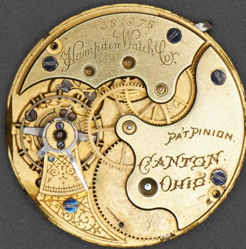 Vintage Hampden Watch Movement. Complete Not Running. Year 1889, Size 6s, 7 Jewel, Grade 200, Good Staff, Bad Hair Spring, Table Jewel image 6