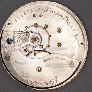 Vintage Trenton Watch Movement. Complete, Not Running. Year 1890, Size 18s, 7 Jewel, Grade 70, Good Staff, Hair Spring, Bad Table Jewel.