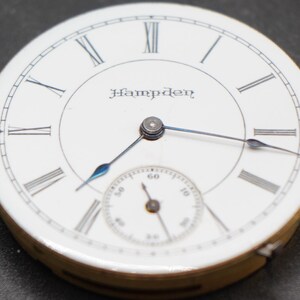 Vintage Hampden Watch Movement. Complete Not Running. Year 1889, Size 6s, 7 Jewel, Grade 200, Good Staff, Bad Hair Spring, Table Jewel image 4