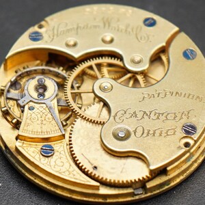 Vintage Hampden Watch Movement. Complete Not Running. Year 1889, Size 6s, 7 Jewel, Grade 200, Good Staff, Bad Hair Spring, Table Jewel image 5