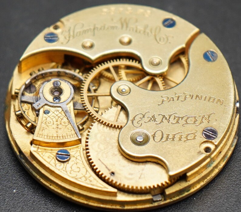 Vintage Hampden Watch Movement. Complete Not Running. Year 1889, Size 6s, 7 Jewel, Grade 200, Good Staff, Bad Hair Spring, Table Jewel image 5