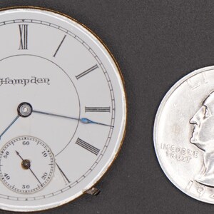 Vintage Hampden Watch Movement. Complete Not Running. Year 1889, Size 6s, 7 Jewel, Grade 200, Good Staff, Bad Hair Spring, Table Jewel image 7