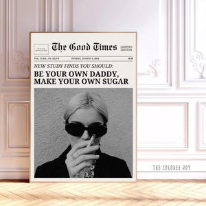 Plakat gazety Be Your Own Sugar Daddy, Retro Bar Cart Feminist Wall Art, Sztuka na okładce magazynu, Wystrój łazienki, Estetyka dziewczęcego pokoju w akademiku