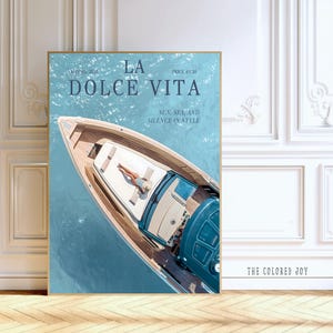 Luxusyacht LA DOLCE VITA Poster - Vogue-inspirierte Mode-Wandkunst, Retro-Boot-Druck, altes Geld Ästhetik, Küstensommer-Dekor