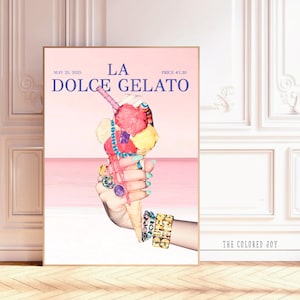 La Dolce Gelato Print: Pink Beach, Italian Summer Art (Digital Download)