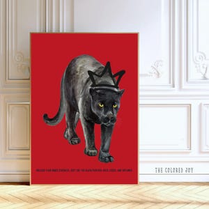 Black Panther Digital Print, Bold Red Wall Art, Jungle Cat Poster, Hypebeast Decor, Modern Animal Artwork, Panther Art for Apartment