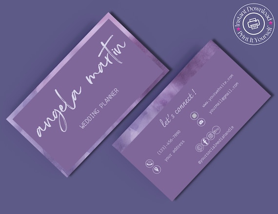 Purple Watercolor Business Card Template: Modern Trendy Design (Digital Download)