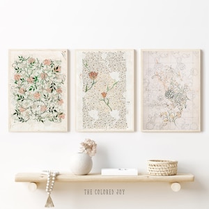 William Morris Set of 3 Wall Art, Neutral Sketch Wall Art, Aesthetic Gallery Wall Art, Sketch Drawing Art Print, Digital Print