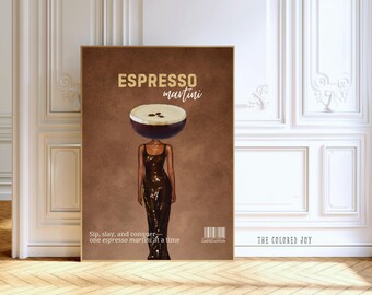 Póster de Vogue Espresso Martini: Impresión de cóctel retro (descarga digital)