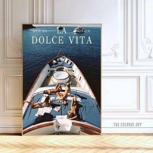 Póster de yate de lujo LA DOLCE VITA, póster de revista de moda Vogue, impresión de barco retro, impresión de moda de lujo, estética de dinero antiguo