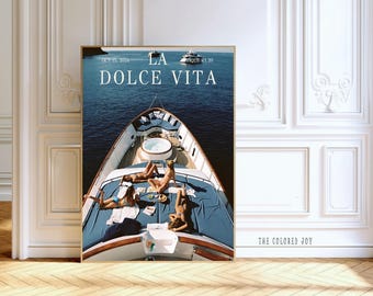 La Dolce Vita Yacht Poster: Vintage Vogue Style Fashion Print (Digital Download)