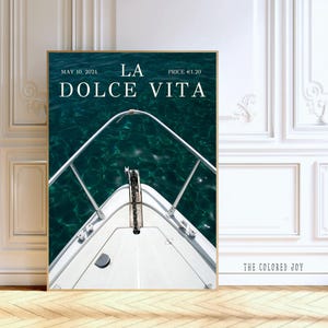 LA DOLCE VITA Druck Vogue Vintage Plakat trendige Kunst digitaler Download Wohnzimmer Dekor Italien Sommer Wandkunst Yacht Luxusboot altes Geld