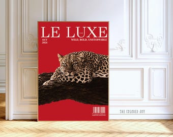 Poster léopard Le Luxe : impression haute couture Red Vogue (téléchargement numérique)