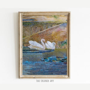 Swan Print, Soft Printable Wall Art, Antique Swan Lake Painting, Preppy Light Academia DIGITAL PRINT- VWA09