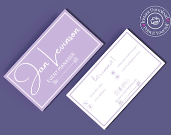 Pastel Purple Business Card Template, Editable Business Card, Minimalist Business Card, Chic Business Card, Free Business card Icons -BC05