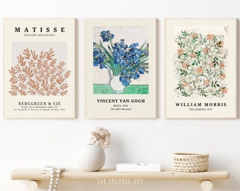 Aesthetic Gallery Wall Art Set Of 3, Matisse prints, Van Gogh Print, William Morris Print,  Exhibition Poster Set, Digital Downloads