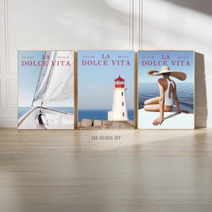 Segelboot LA DOLCE VITA populäres Zeitschriften-Poster-Set 3 Trendy Wohnzimmer-Dekor-Italien-Sommer-Wand-Kunst-Yacht-Luxusboot-alte Geldmode