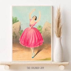 Vintage Ballerina Print, Pink Printable Wall Art, Nursery Wall Art, Girly Printable Wall Decor, Ballerina In A Pink Dress