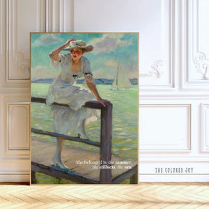 Impresión de verano italiano: póster de yate de lujo, mujer vintage en el muelle, arte mural de La Dolce Vita, impresión mediterránea, verano costero europeo