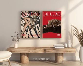 Ensemble d'imprimés léopard Vogue : oeuvres d'art murales tendance rouges (téléchargement numérique)