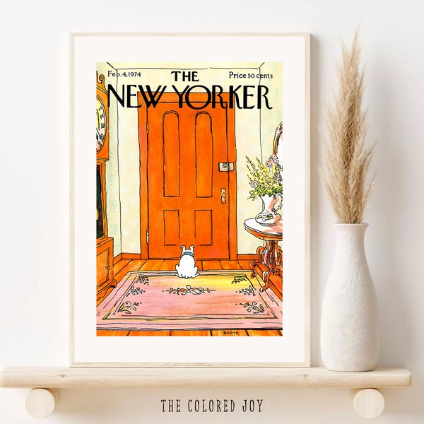 The New Yorker Magazine Cover Feb 04 1974 by George Booth, New Yorker Cover With A Dog, Vintage Dog Poster, Digital Downloads