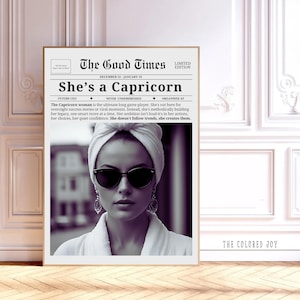 Trendy Capricorn Print Digital Printable Wall Art Girly Astrology Decor Cute Download Newspaper Magazine High Fashion Poster Birthday Gift