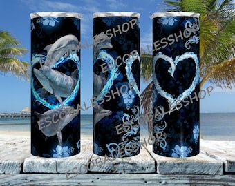 Dolphin Heart 20 and 30 oz skinny straight tumbler template. Digital Download