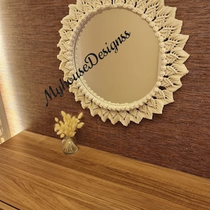 Large Round Handmade Macrame Mirror wall decor, woven macrame wall hanging mirror, macrame boho mirror, macrame garland mirror